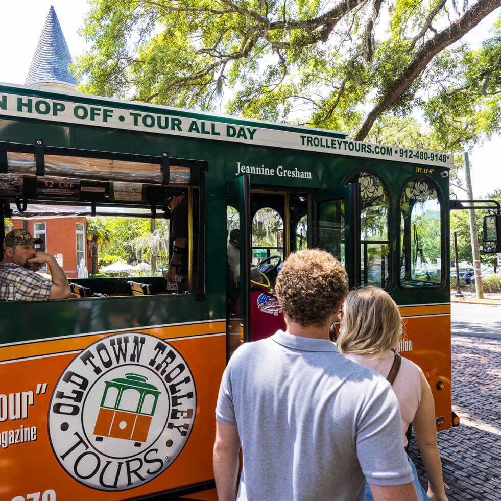 Boarding the Old Town Savannah Trolley Tour