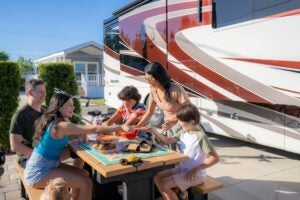 Family around the picnic table at the RV park in Florida