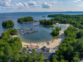 Aerial view of Point Sebago in Casco, Maine