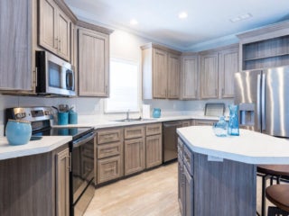 Inside the kitchen in a new manufactured home at The Meadows in Tarpon Springs, Florida.