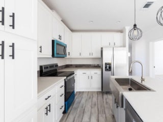 Inside the kitchen in a new manufactured home at The Meadows in Tarpon Springs, Florida.