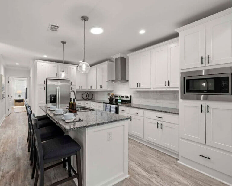 Brand new kitchen inside a manufactured home in Tarpon Springs, Florida at The Meadows.