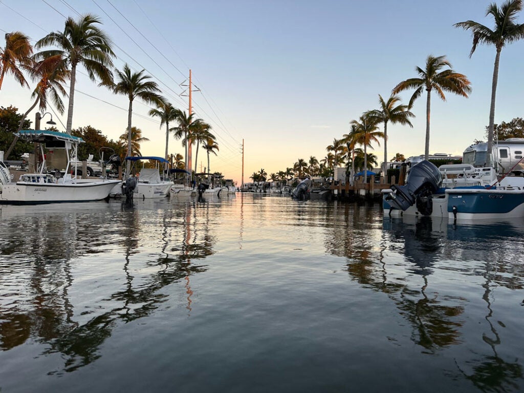 Boating through the waterway at Big Pine Key RV Park in Florida.