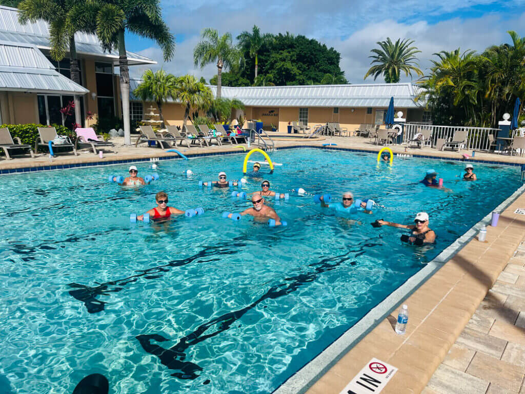 Swimming pool aerobics at Jamaica Bay Village in Fort Myers, Florida