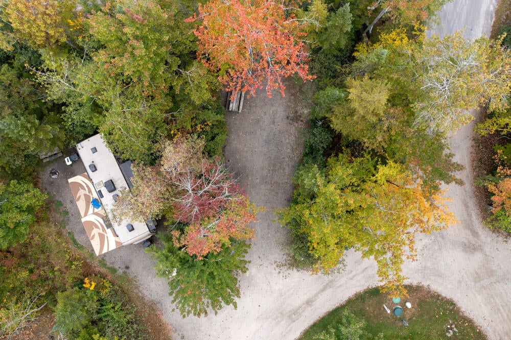 Aerial view of Point Sebago Resort's seasonal RV sites.