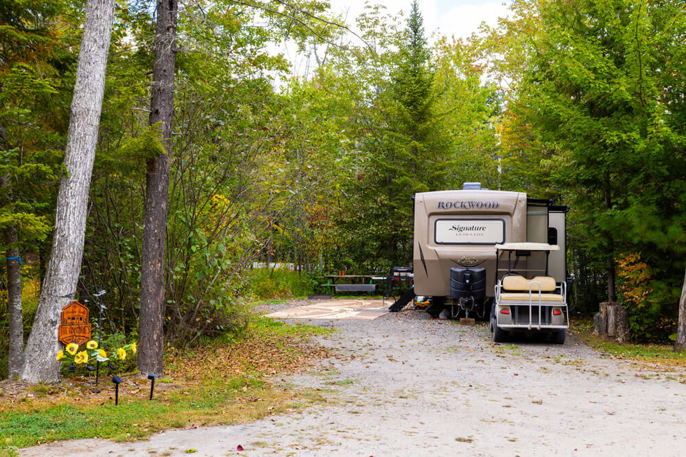 Seasonal RV site at Point Sebago Resort in Maine.