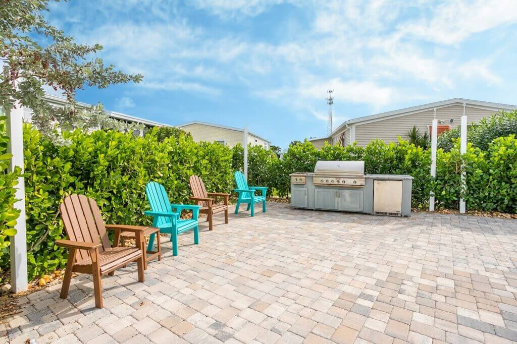 The patio and grill at The Waters in Melbourne Beach, Florida.