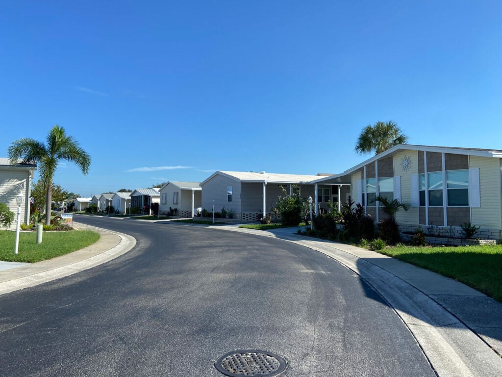 Street view of the manufactured homes inside The Meadows in Tarpon Springs.