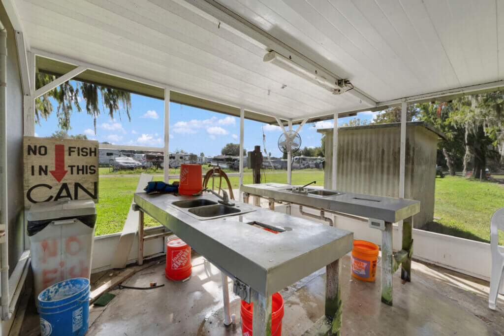 Fish cleaning station near the marina at Holiday RV Park in Leesburg, Florida.