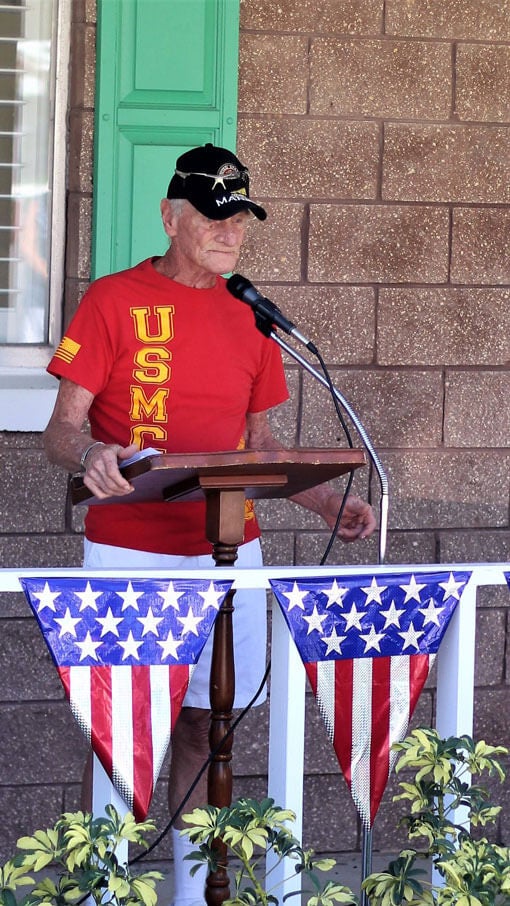 A veteran speaking at Holiday RV Park in Leesburg, Florida