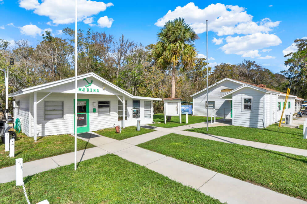 Marina entrance at Holiday RV Park in Leesburg, Florida.