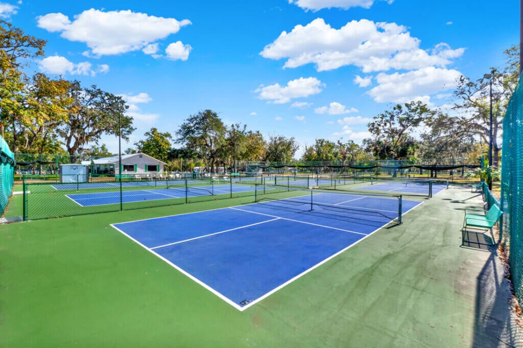 Pickleball courts at Holiday RV Park in Leesburg, Florida.