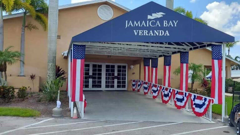 Jamaica Bay clubhouse decorated for Veterans Day.