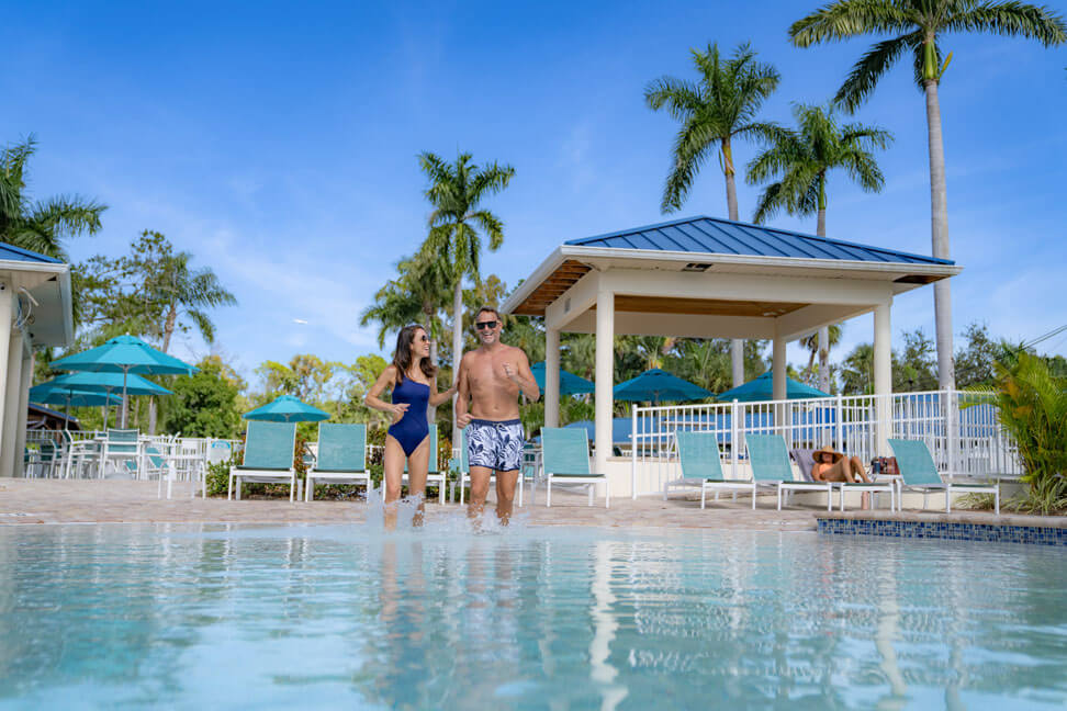 RVers entering the swimming pool at Blueway RV Park in Fort Myers, Florida.