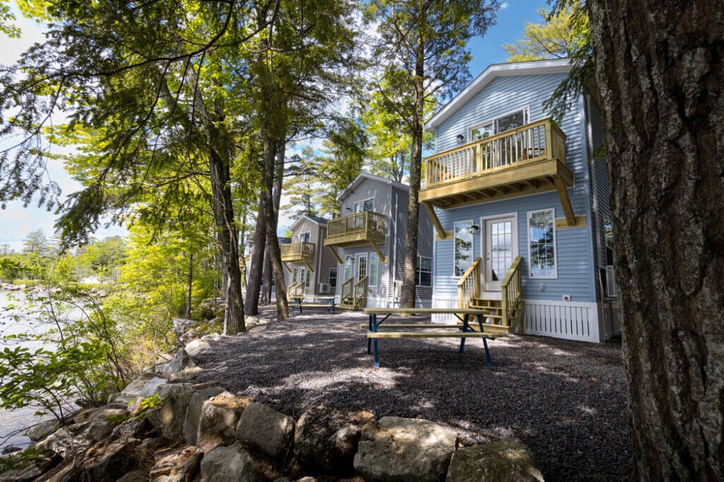 Lakeside cabins in Maine at Point Sebago Resort.