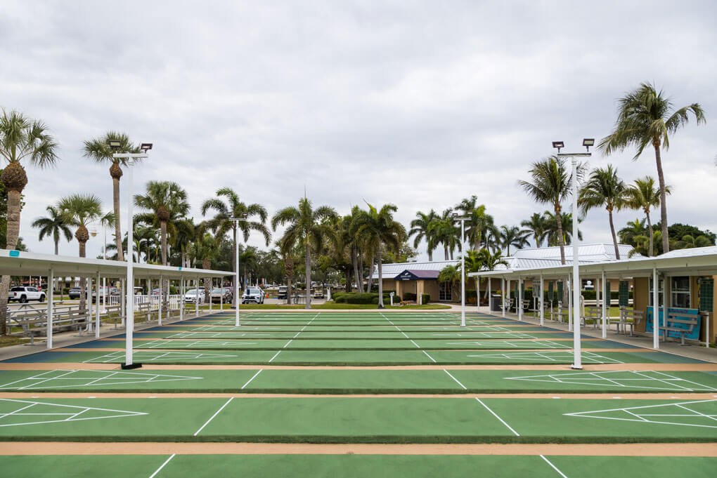 Shuffleboard courts at Jamaica Bay Village in Fort Myers, Florida.