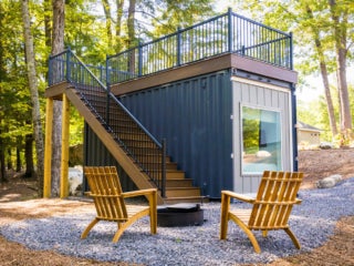 Stargazer container cottage in Maine at Point Sebago Resort.