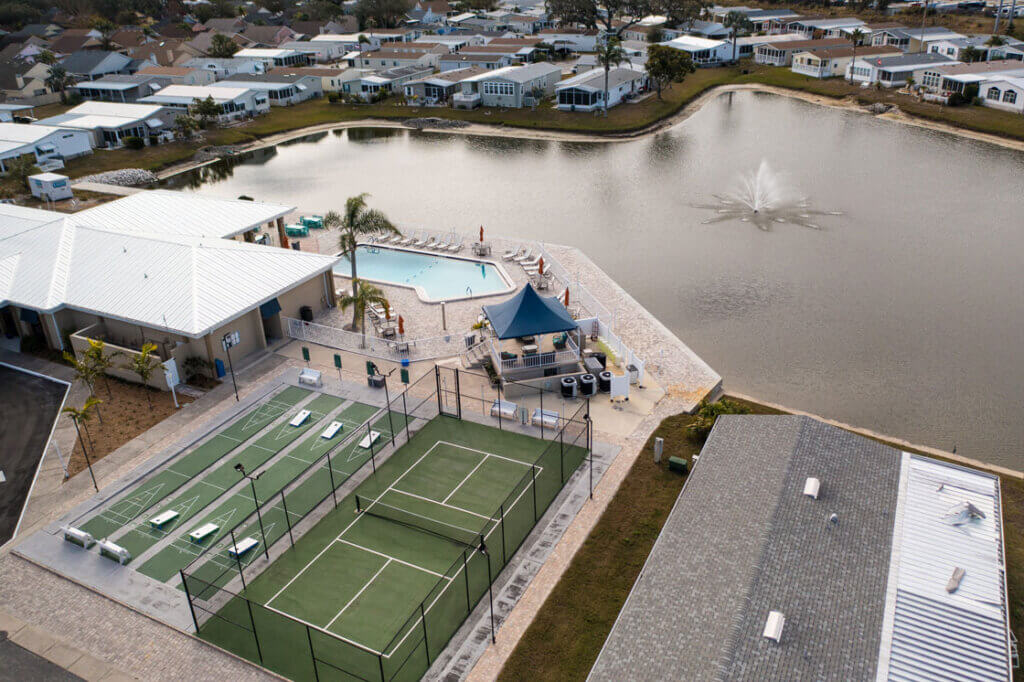 Clubhouse and lake view at The Meadows in Tarpon Springs.