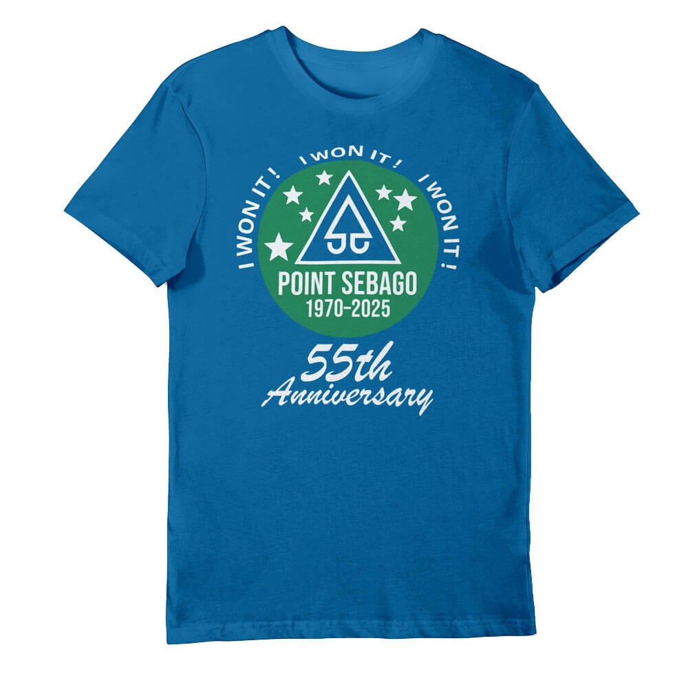 55th anniversary t-shirt for Point Sebago that reads "I Won It 1970 - 2025"