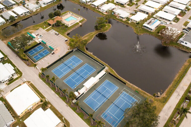 drone shot of sports courts