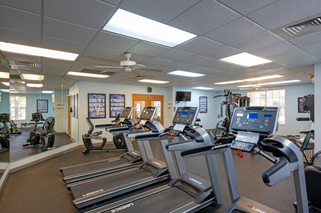 Treadmills and other workout equipment in the fitness center