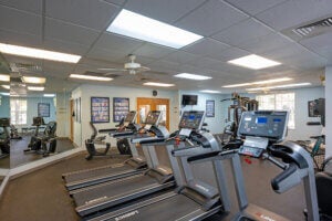 Treadmills and other workout equipment in the fitness center