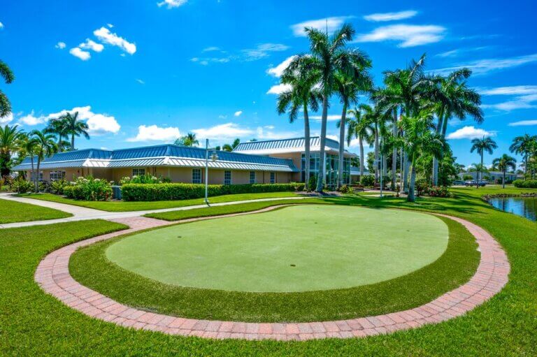The putting green at Jamaica Bay Village, a 55+ community, in Fort Myers, Florida.