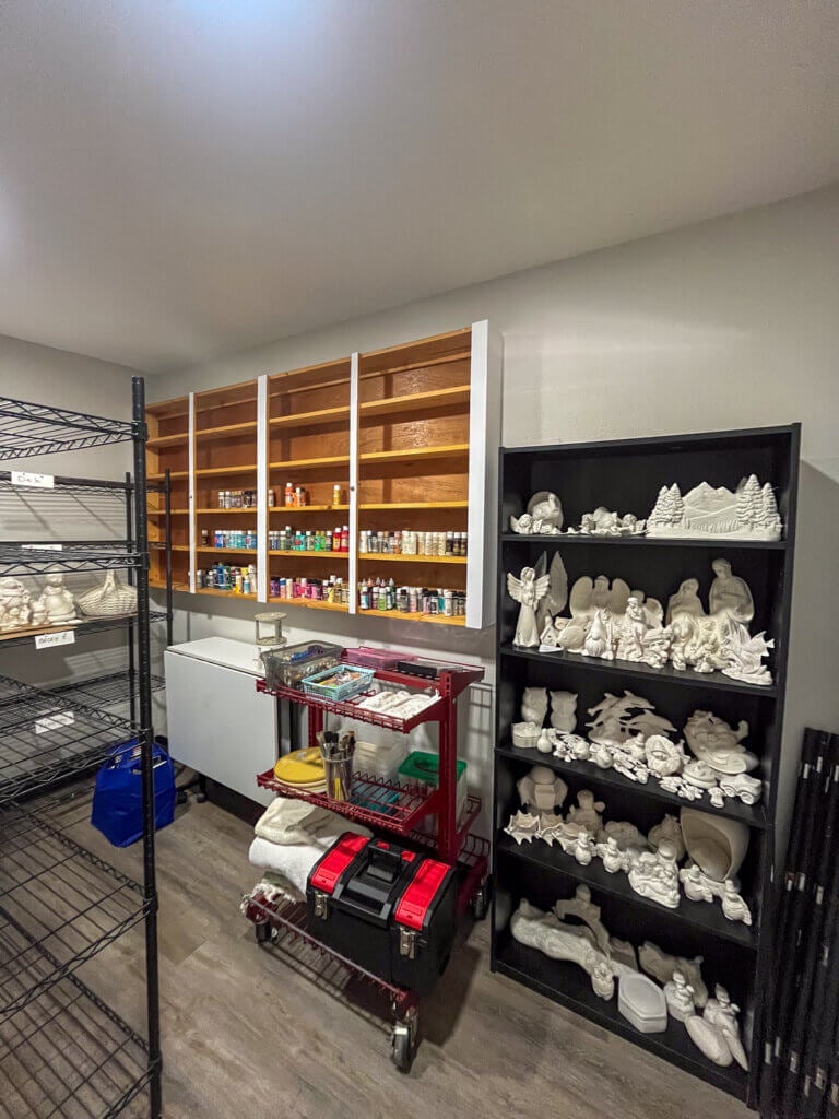 New pottery room with crafting supplies in the renovated West Clubhouse