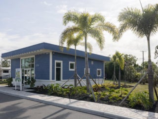 New office building exterior view at River Vista RV Park
