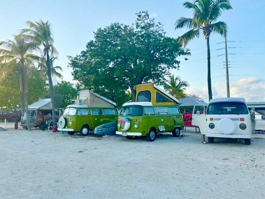 VW vans parked at Big Pine Key RV Park for the Key WestyFest in Florida.