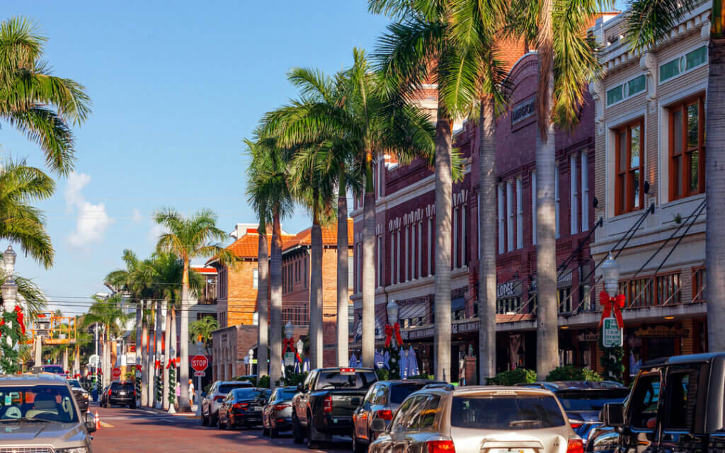 Historic River District in Fort Myers, Florida, USA