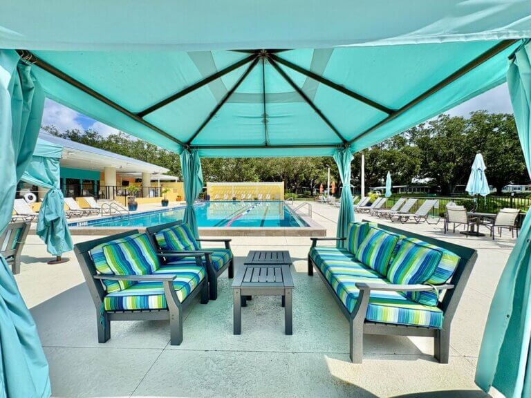 The pool cabana at Camelot Lakes Village in Sarasota, Florida.