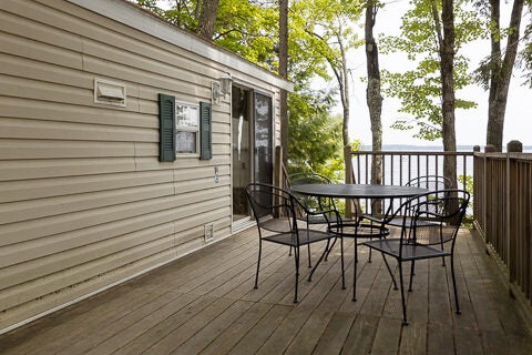 Side view of cabin 781 at Point Sebago Resort in Casco, Maine.