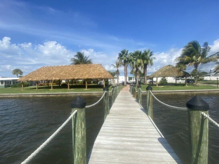 The pier along the Indian River looking into The Waters, a 55+ community in Melbourne Beach, Florida.