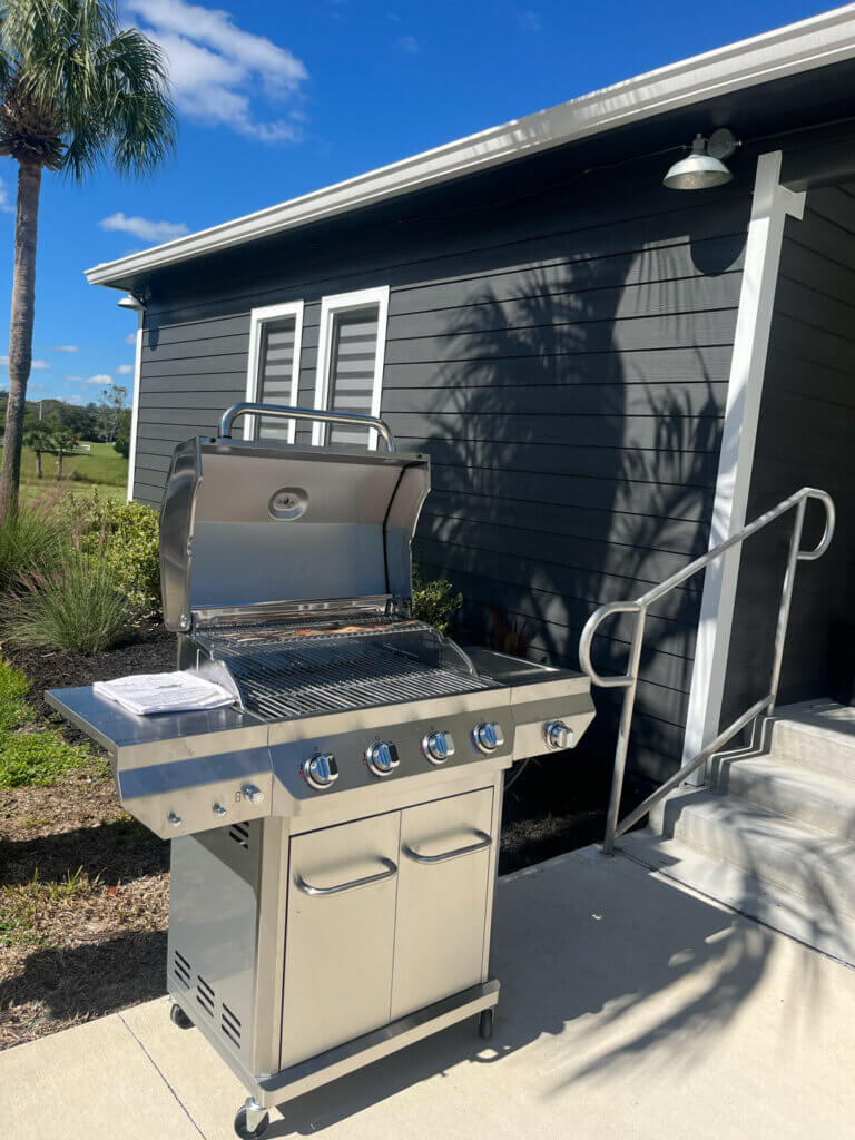 Grill raffle prize in from of West Clubhouse at the October 2025 reopening