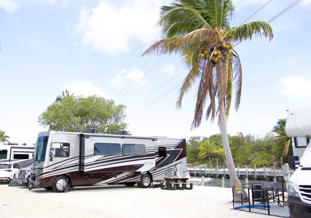 Guests RV parked on waterfront RV site at Big Pine Key RV