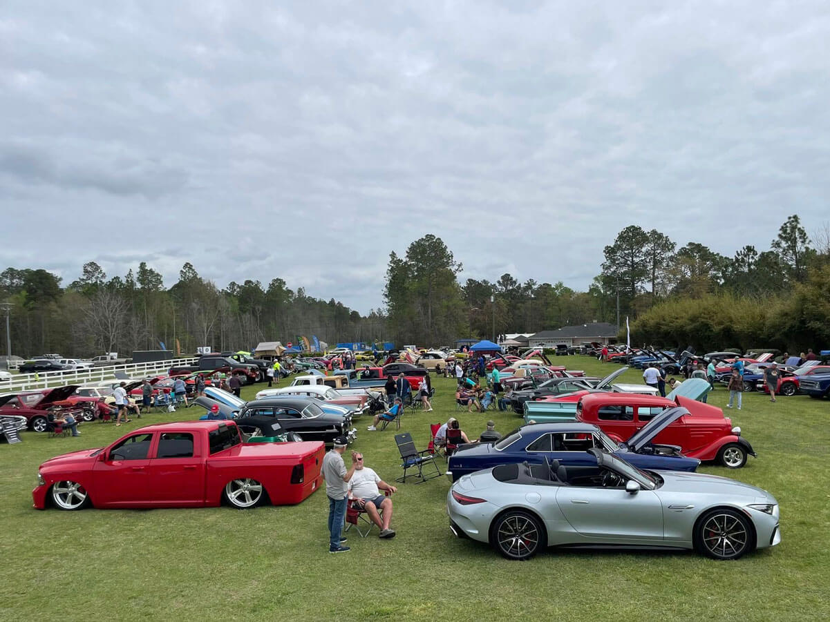 Car_Show_CreekFire_Savannah Cars lined up at the Low Country Car Club Show at CreekFire RV Resort in Savannah.