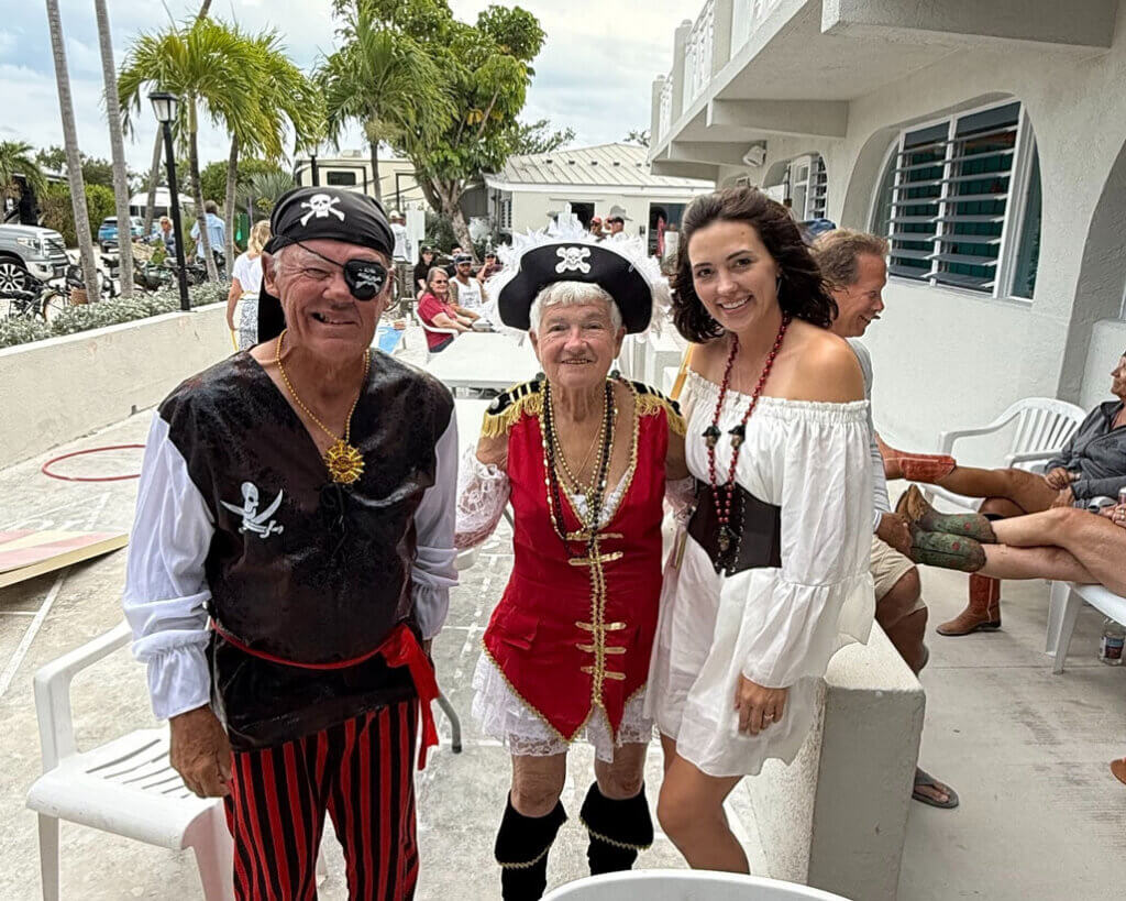 Guests dressed in pirate costumes at Big Pine Key Rv Park in Florida