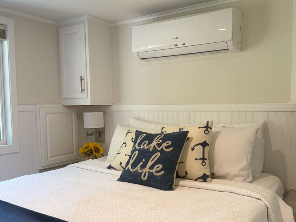 Interior of cabin 00754 at Point Sebago Resort on Sebago Lake in Casco, Maine.