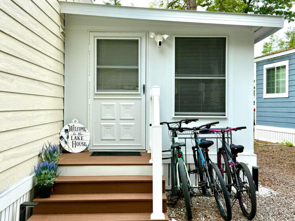 Exterior of cabin 00754 at Point Sebago Resort on Sebago Lake in Casco, Maine.