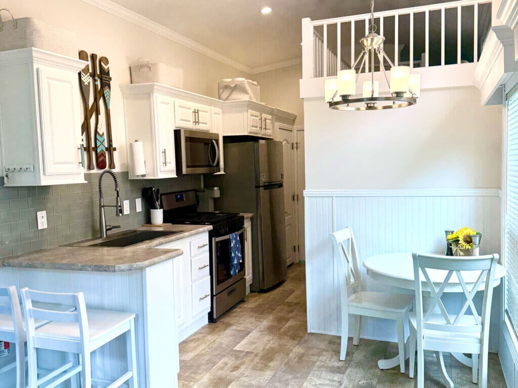 Interior of cabin 00754 at Point Sebago Resort on Sebago Lake in Casco, Maine.