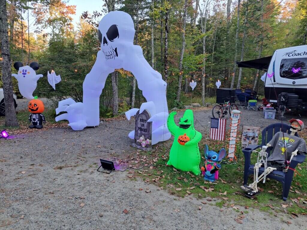 Halloween decorations outside of an RV site at Point Sebago Resort in Casco, Maine.