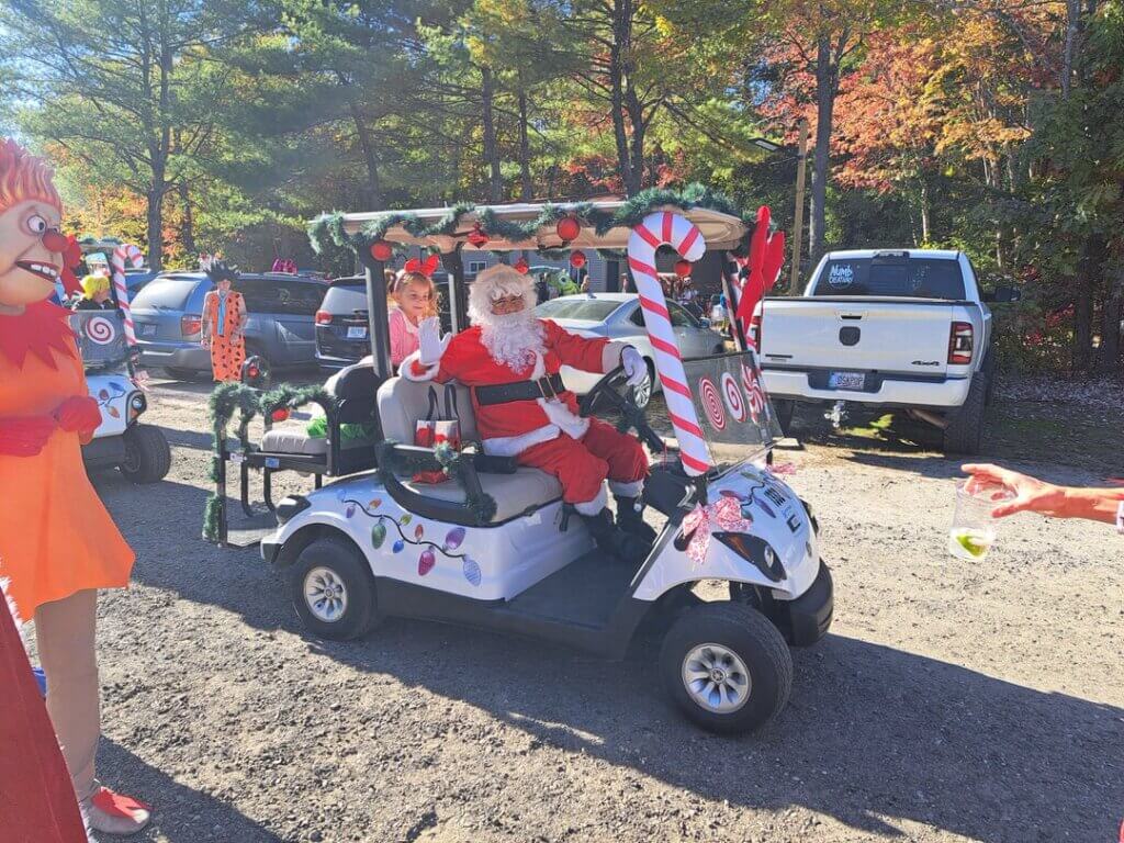 Decorated golf cart at the Halloween Parade in Point Sebago in Maine.