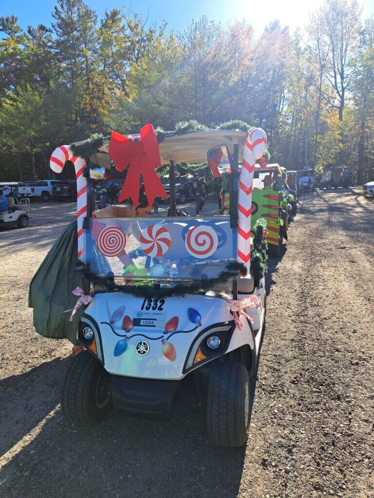 Decorated golf cart at the Halloween Parade in Point Sebago in Maine.