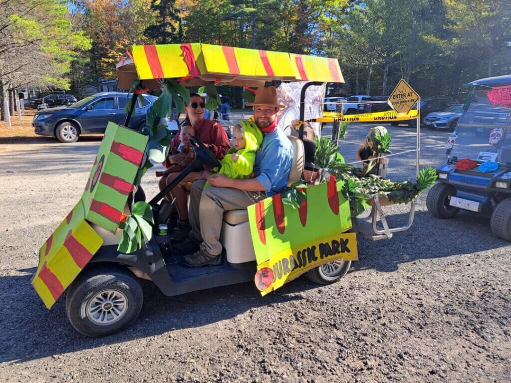 Decorated golf cart at the Halloween Parade in Point Sebago in Maine.