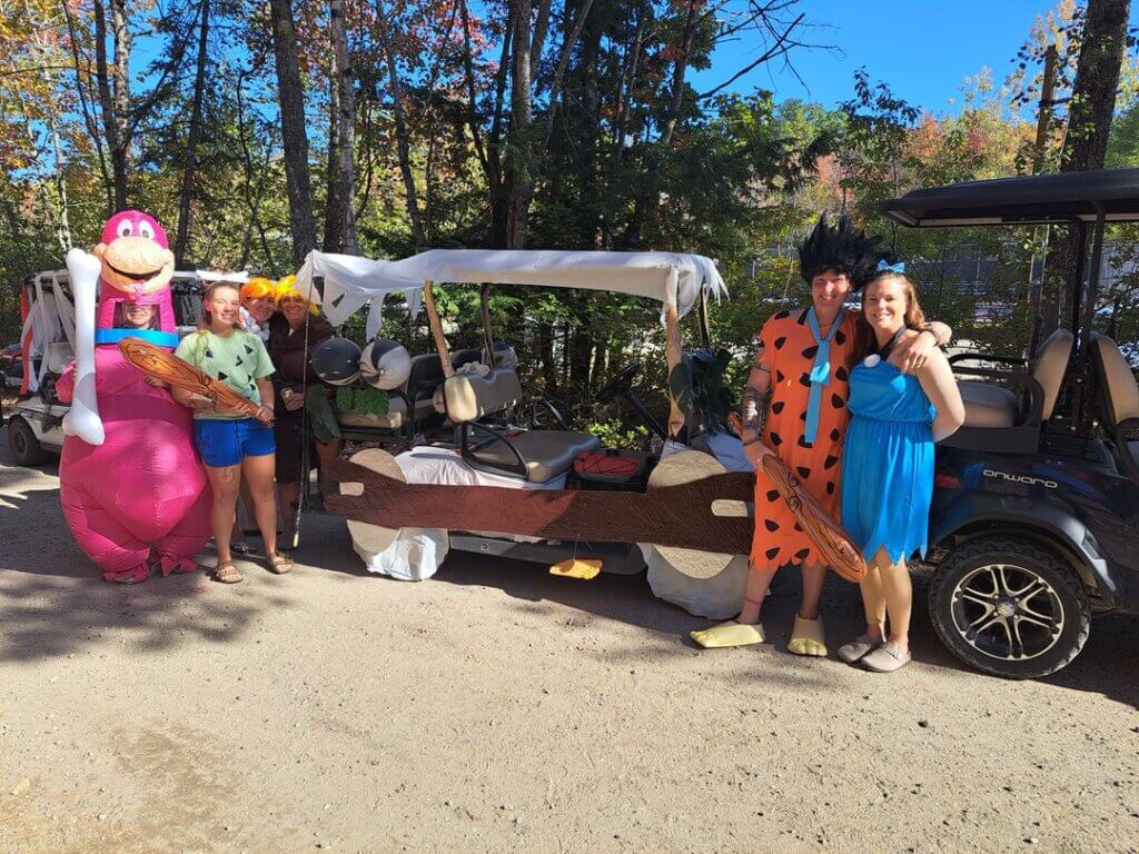 Decorated golf cart at the Halloween Parade in Point Sebago in Maine.