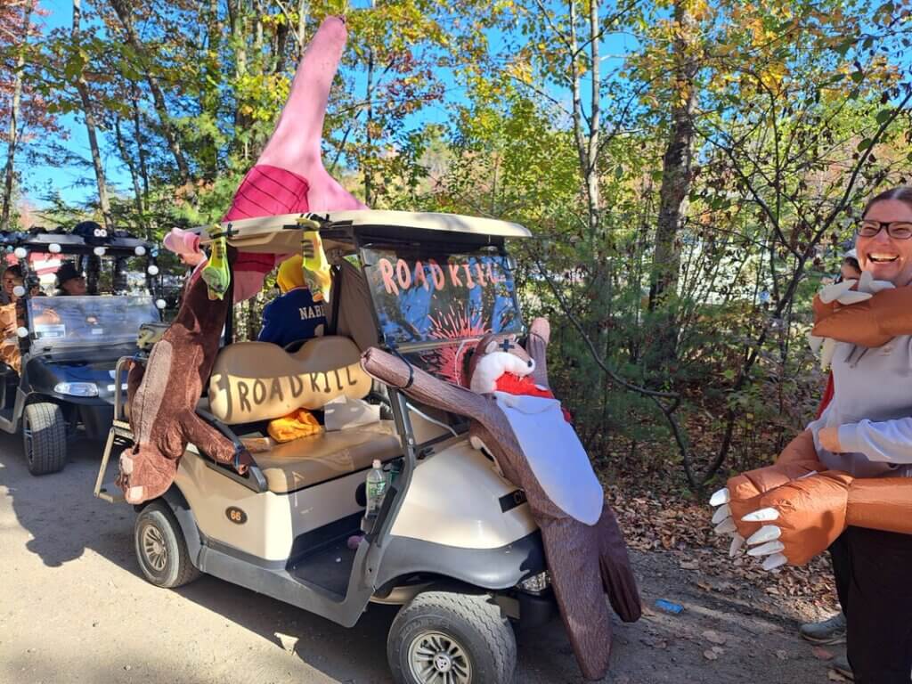 Decorated golf cart at the Halloween Parade in Point Sebago in Maine.