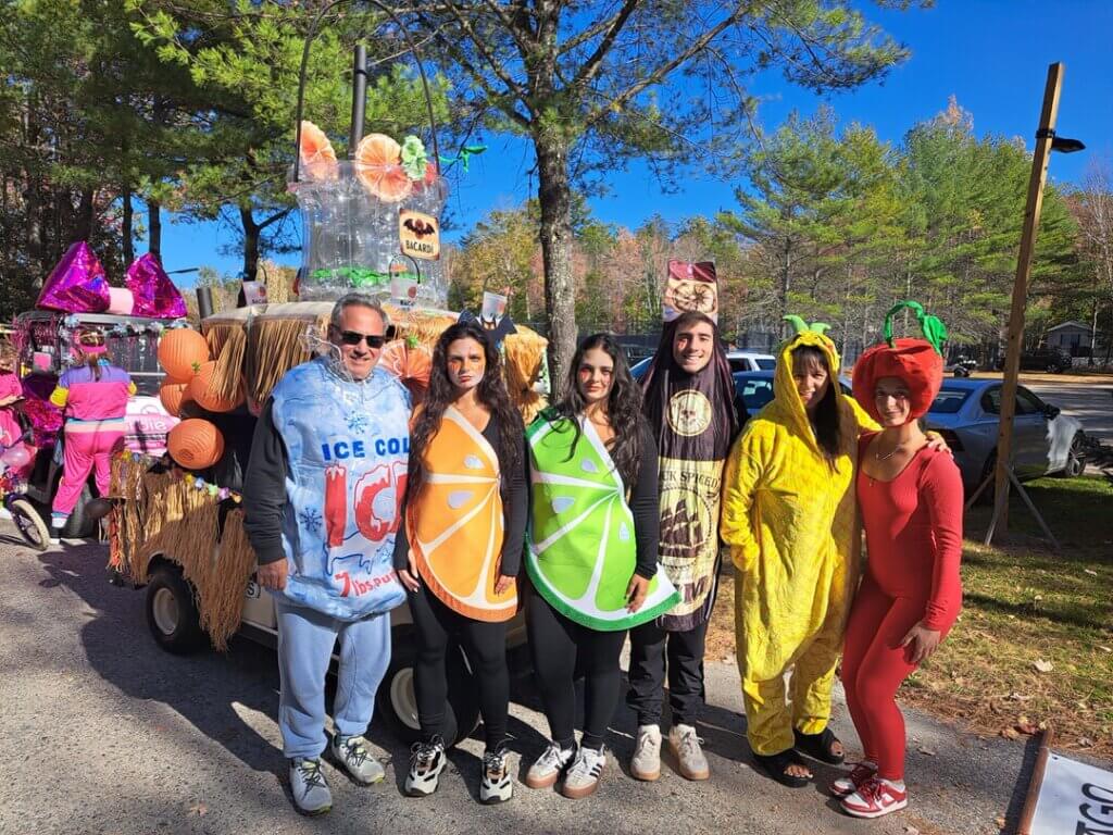 Halloween costumes at the Point Sebago Golf Cart Parade in Maine.