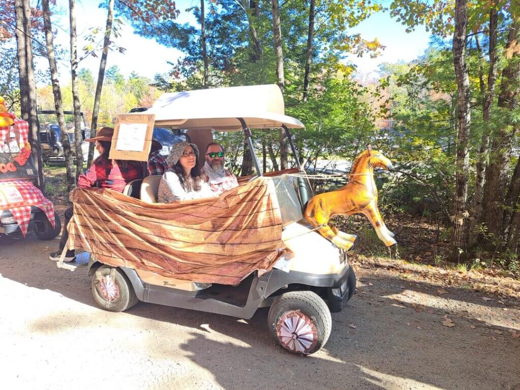 Decorated golf cart at the Halloween Parade in Point Sebago in Maine.
