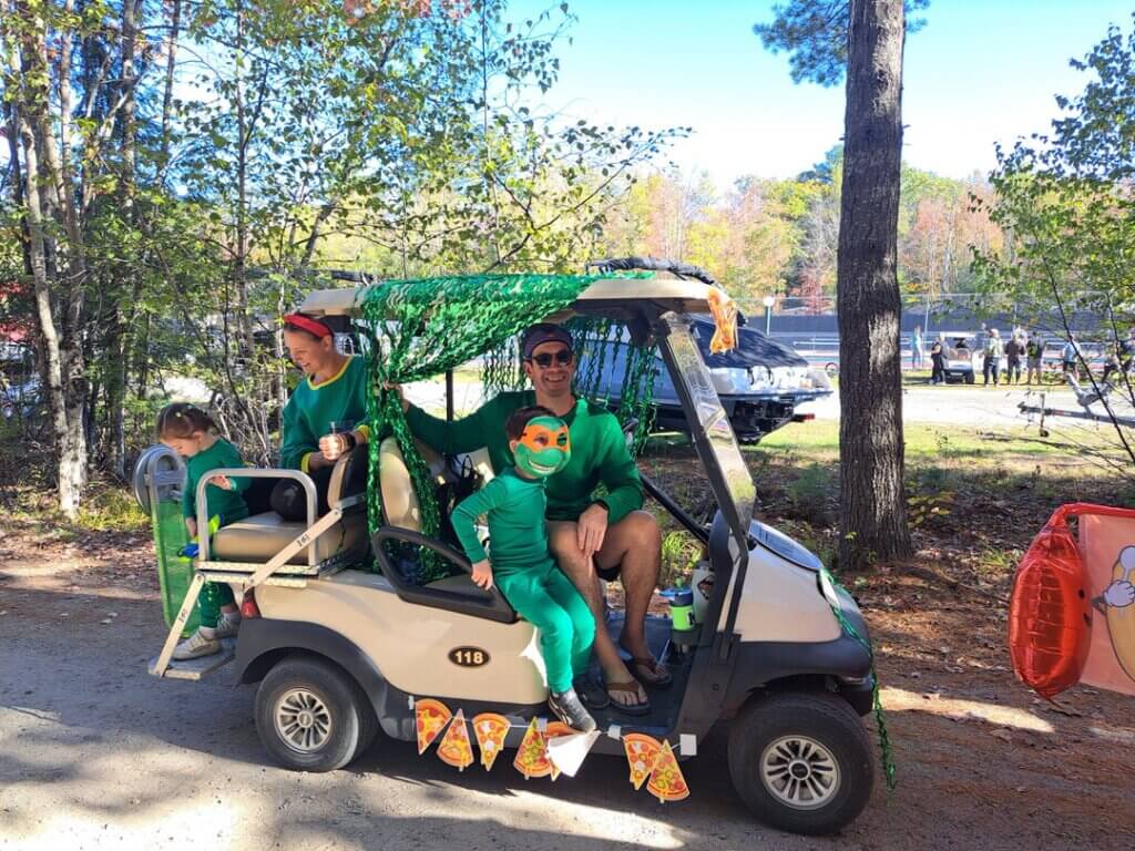Decorated golf cart at the Halloween Parade in Point Sebago in Maine.